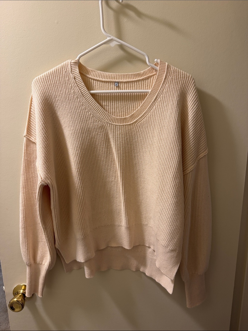 Women’s Cream Ribbed Crewneck Sweater
